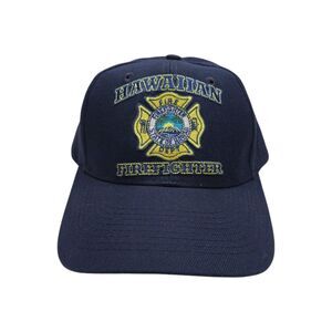 Vintage‎ Nissin Hawaiian Firefighter Navy Blue Snapback Hat Adjustable Cap